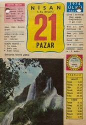 21 Nisan 1974 Takvim Yaprağı - Doğum Günü Hediyesi EFM(N)8248 - 2