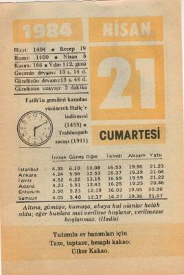 21 Nisan 1984 Takvim Yaprağı EFM(N)6200 - 1