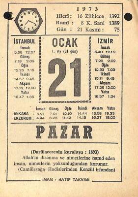 21 Ocak 1973 Takvim Yaprağı - Doğum Günü Hediyesi EFM(N)10830 - 3