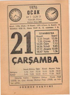 21 Ocak 1976 Takvim Yaprağı EFM(N)4822 - 1