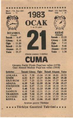 21 Ocak 1983 Takvim Yaprağı EFM(N)4574 - 1