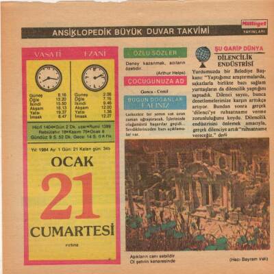 21 Ocak 1984 Takvim Yaprağı EFM(N)4636 - 1