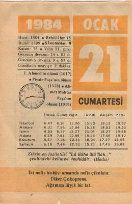 21 Ocak 1984 Takvim Yaprağı EFM(N)4760 - 1