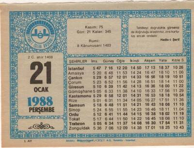 21 Ocak 1988 Takvim Yaprağı EFM(N)4915 - 1