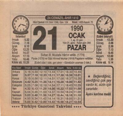 21 Ocak 1990 Takvim Yaprağı EFM(N)4698 - 1