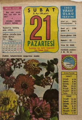 21 Şubat 1983 Takvim Yaprağı - Doğum Günü Hediyesi EFM(N)7743 - 1