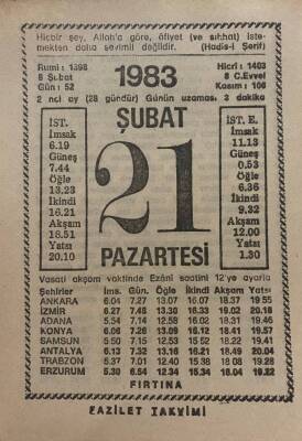 21 Şubat 1983 Takvim Yaprağı - Doğum Günü Hediyesi EFM(N)7818 - 1