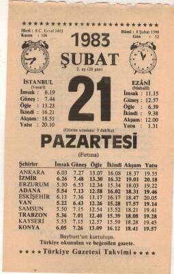 21 Şubat 1983 Takvim Yaprağı EFM(N)5401 - 1