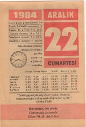 22 Aralık 1984 Takvim Yaprağı EFM(N)4181 - 3