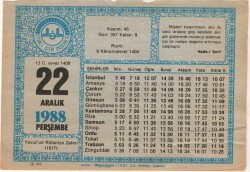 22 Aralık 1988 Takvim Yaprağı EFM(N)4488 - 3