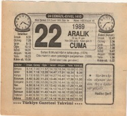 22 Aralık 1989 Takvim Yaprağı EFM(N)4212 - 3