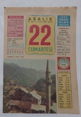 22 Aralık 1990 Takvim Yaprağı - Doğum Günü Hediyesi EFM(N)6800 - 1