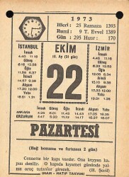 22 Ekim 1973 Takvim Yaprağı - Doğum Günü Hediyesi EFM(N)10604 - 4