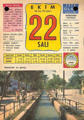 22 Ekim 1974 Takvim Yaprağı - Doğum Günü Hediyesi EFM(N)10388 - 4