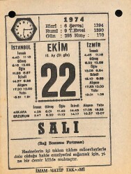 22 Ekim 1974 Takvim Yaprağı - Doğum Günü Hediyesi EFM(N)10583 - 4