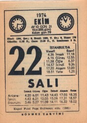 22 Ekim 1974 Takvim Yaprağı EFM(N)2992 - 2