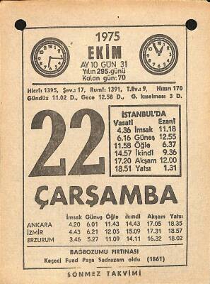 22 Ekim 1975 Takvim Yaprağı - Doğum Günü Hediyesi EFM(N)12552 - 1