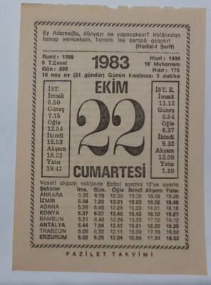 22 Ekim 1983 Takvim Yaprağı - Doğum Günü Hediyesi EFM(N)6725 - 1