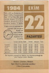 22 Ekim 1984 Takvim Yaprağı EFM(N)3023 - 3