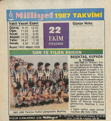 22 Ekim 1987 Resimli Takvim Yaprağı - Doğum Günü Hediyesi EFM(N)10520 - 4