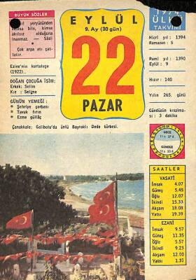 22 Eylül 1974 Takvim Yaprağı - Doğum Günü Hediyesi EFM(N)10448 - 4