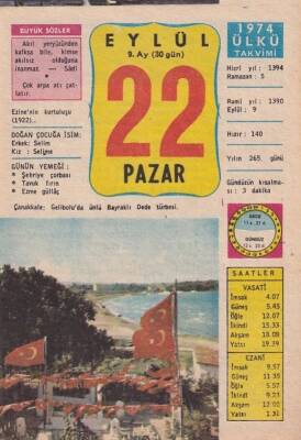 22 Eylül 1974 Takvim Yaprağı -Doğum Günü Hediyesi EFM(N)6392 - 1