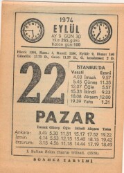 22 Eylül 1974 Takvim Yaprağı EFM(N)2809 - 1