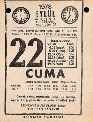 22 Eylül 1978 Takvim Yaprağı - Doğum Günü Hediyesi EFM(N)9771 - 1