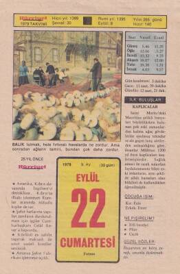 22 Eylül 1979 Takvim Yaprağı -Doğum Günü Hediyesi EFM(N)6363 - 1