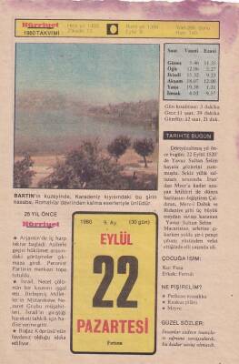 22 Eylül 1980 Takvim Yaprağı -Doğum Günü Hediyesi EFM(N)6422 - 1