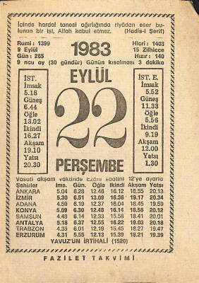 22 Eylül 1983 Takvim Yaprağı - Doğum Günü Hediyesi EFM(N)12377 - 1