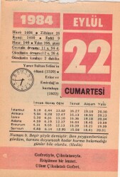 22 Eylül 1984 Takvim Yaprağı EFM(N)2792 - 2