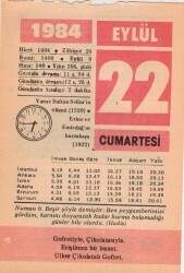 22 Eylül 1984 Takvim Yaprağı EFM(N)2792 - 1