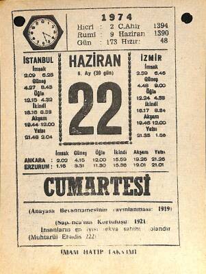 22 Haziran 1974 Takvim Yaprağı - Doğum Günü Hediyesi EFM(N)12139 - 1