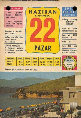 22 Haziran 1975 Takvim Yaprağı - Doğum Günü Hediyesi EFM(N)9256 - 1