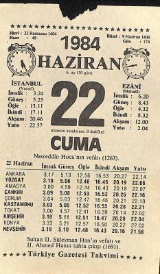 22 Haziran 1984 Takvim Yaprağı - Doğum Günü Hediyesi EFM(N)11393 - 1