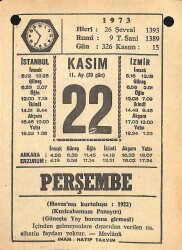 22 Kasım 1973 Takvim Yaprağı - Doğum Günü Hediyesi EFM(N)10725 - 4