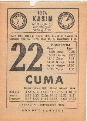 22 Kasım 1974 Takvim Yaprağı EFM(N)3332 - 3