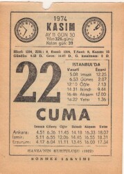 22 Kasım 1974 Takvim Yaprağı EFM(N)3332 - 1