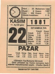 22 Kasım 1981 Takvim Yaprağı EFM(N)4274 - 3