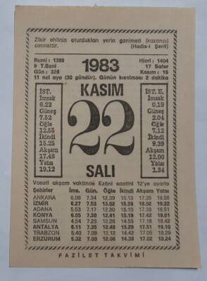 22 Kasım 1983 Takvim Yaprağı - Doğum Günü Hediyesi EFM(N)6910 - 1