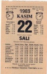 22 Kasım 1983 Takvim Yaprağı EFM(N)3966 - 3