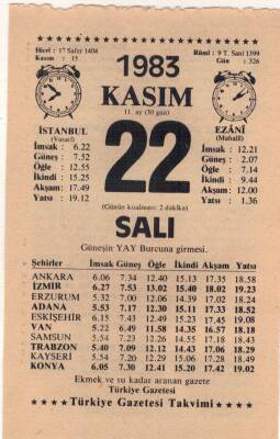 22 Kasım 1983 Takvim Yaprağı EFM(N)3966 - 3