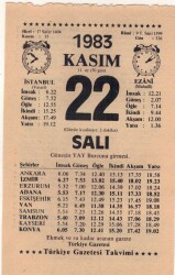 22 Kasım 1983 Takvim Yaprağı EFM(N)3966 - 1