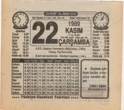 22 Kasım 1989 Takvim Yaprağı EFM(N)3482 - 2