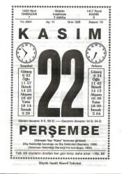 22 Kasım 2001 Takvim Yaprağı Doğum Günü Hediyesi EFM(N)4022 - 1