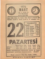 22 Mart 1976 Takvim Yaprağı EFM(N)5963 - 3