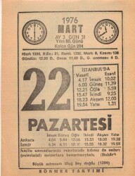 22 Mart 1976 Takvim Yaprağı EFM(N)5963 - 2