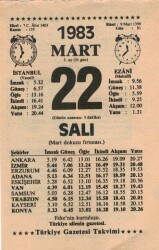 22 Mart 1983 Takvim Yaprağı EFM(N)5839 - 3