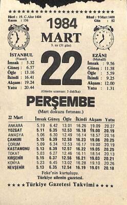 22 Mart 1984 Takvim Yaprağı - Doğum Günü Hediyesi EFM(N)11319 - 1